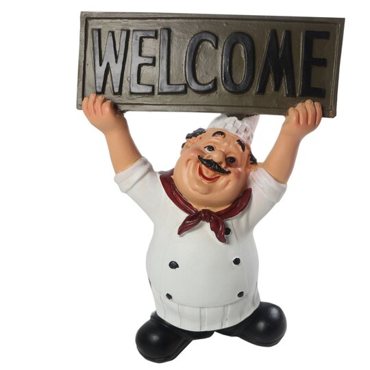 StaticPoster; KiaoTime 15016C Italian Chef Figurines Kitchen Decor with Welcome Sign Board Plaque Home Kitchen Restaurant Decor 8"; Category:Decorations; Image:1